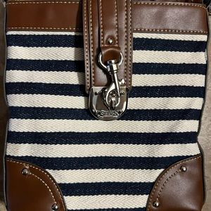 Navy striped Chaps crossbody with Leather